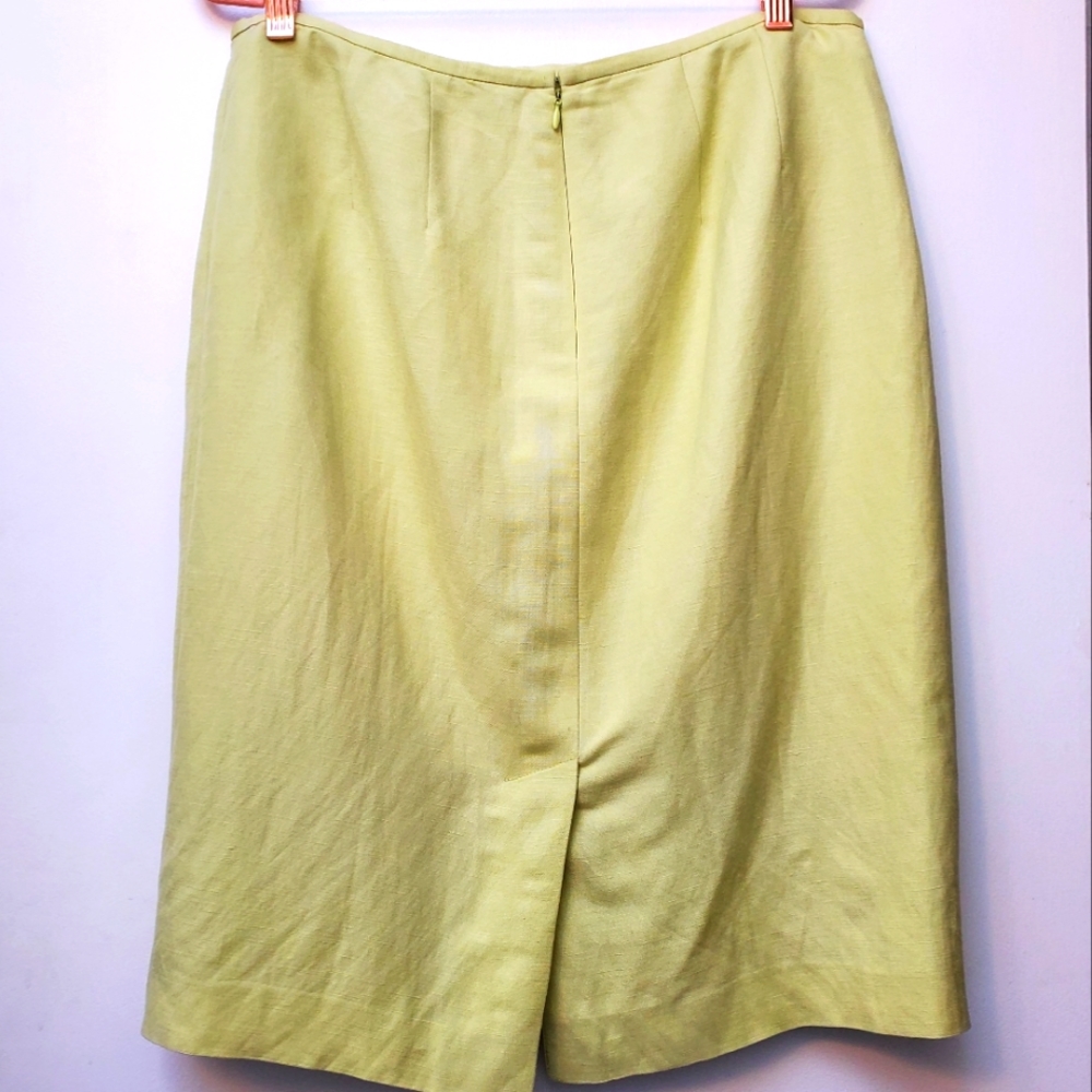 Calvin Klein Light Charteuse Green Linen Blend Pencil Skirt Size 12 Minimalist - Picture 3 of 7